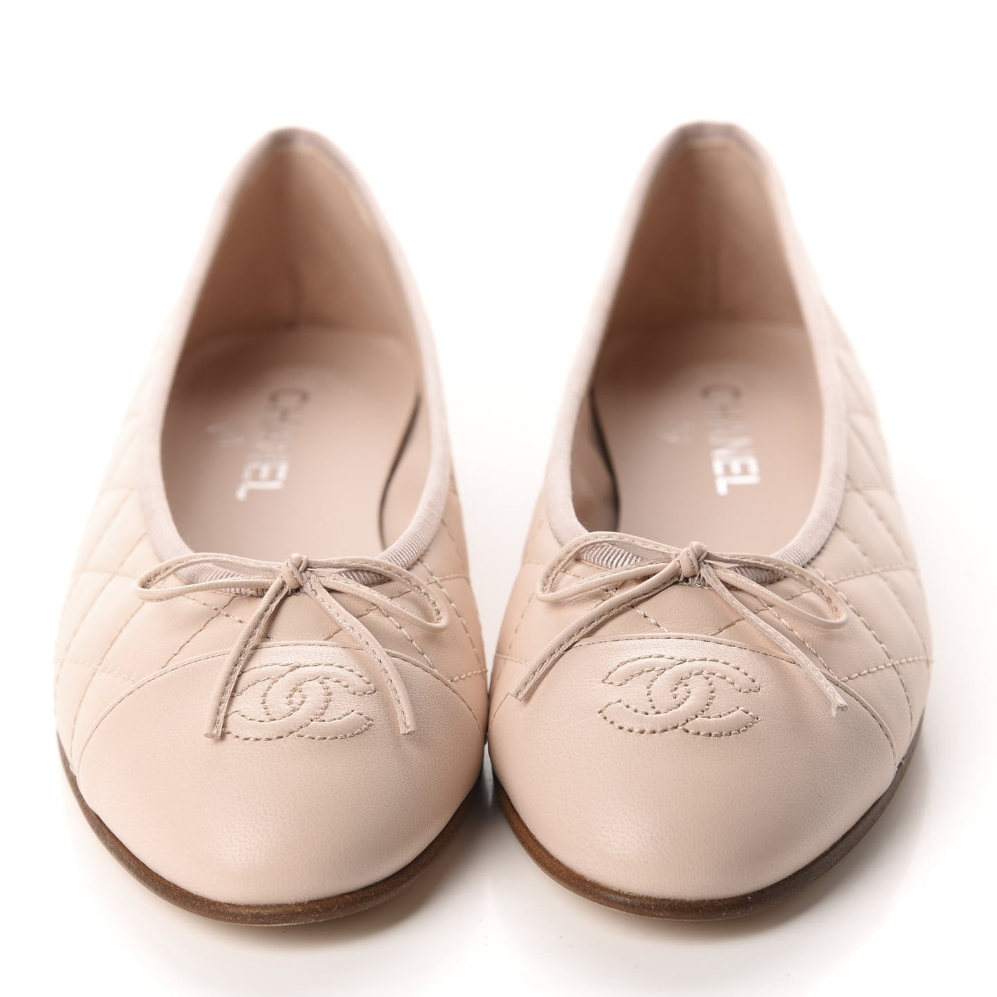Lambskin Quilted Cap Toe Ballerina Flats 40 Beige