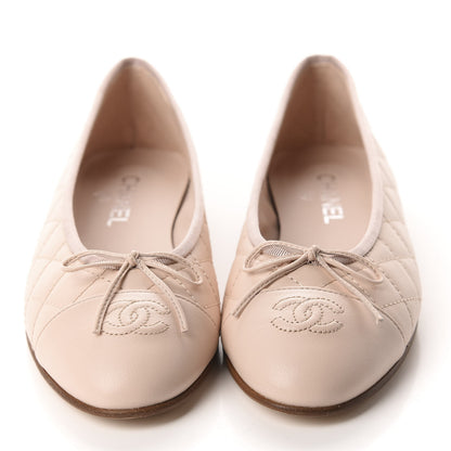 Chanel Lambskin Quilted Cap Toe Ballerina Flats 40 Beige 2 of 10