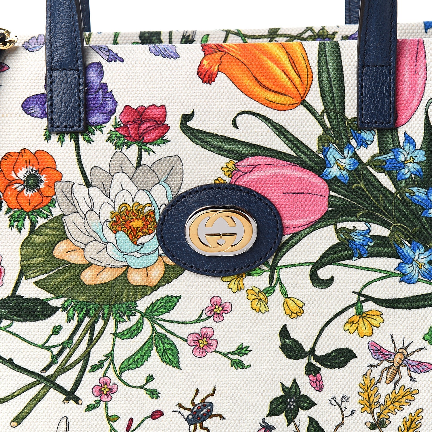 Canvas Medium Flora Tote White Multicolor Blue Agata