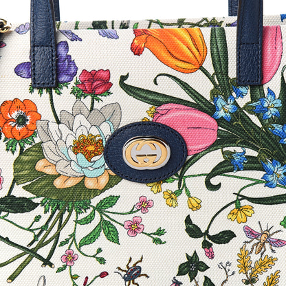 Gucci Canvas Medium Flora Tote White Multicolor Blue Agata 9 of 9
