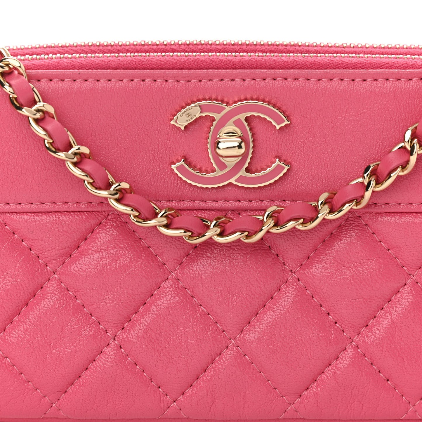 Metallic Sheepskin Quilted Small Vintage Mademoiselle Clutch With Chain Pink