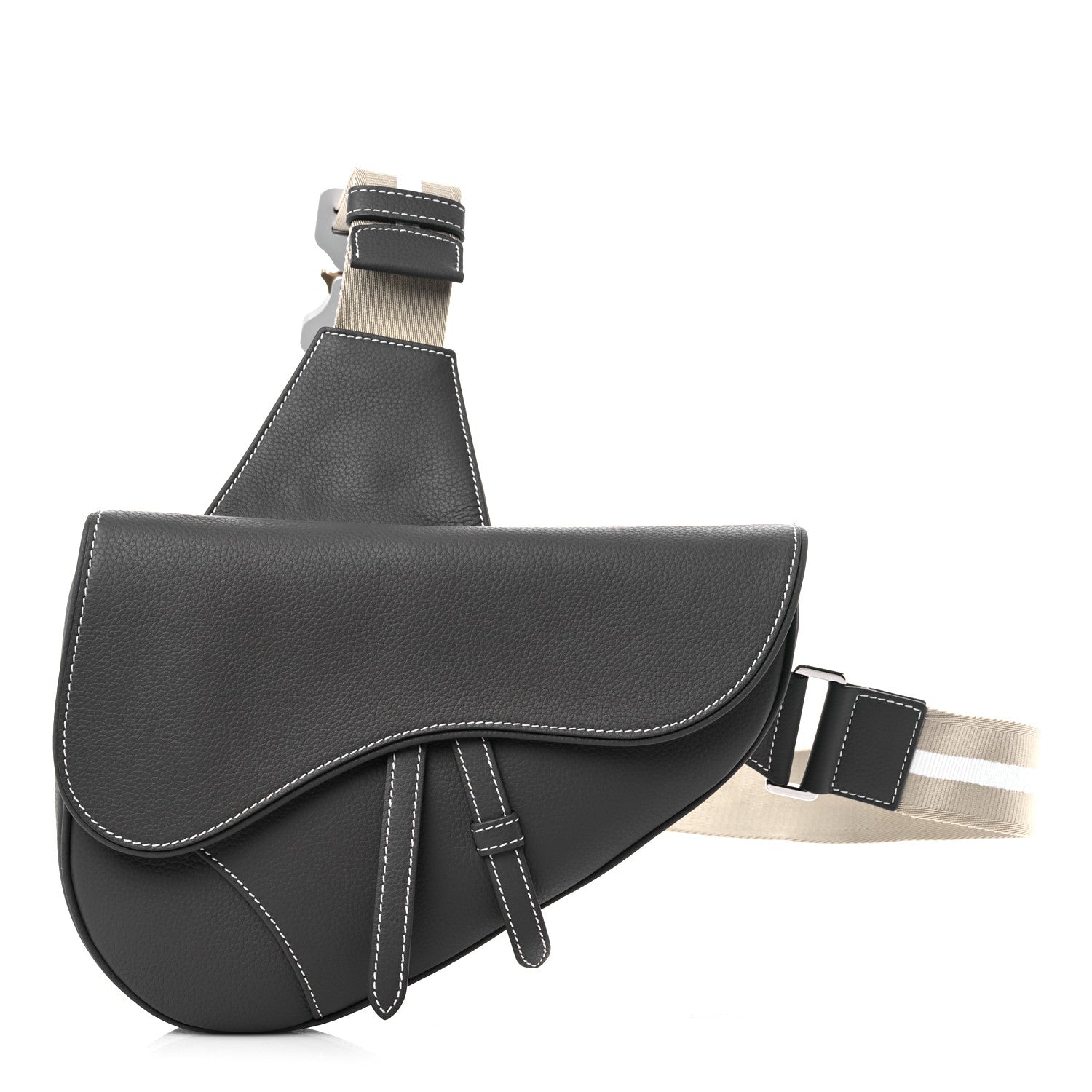 Christian Dior Grained Calfskin Kim Jones Saddle Bag Grey 1 of 7