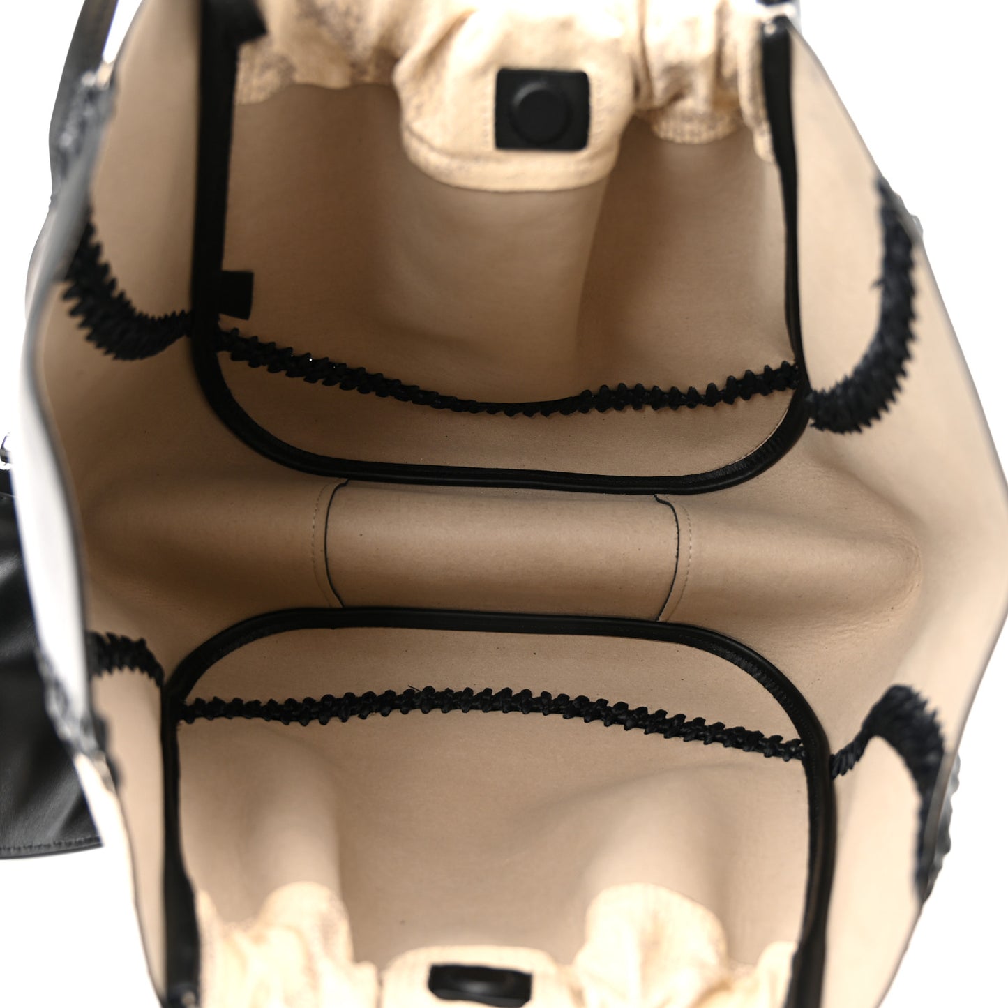 Calfskin Snakeskin Embossed Large Ruched Tote Beige Black