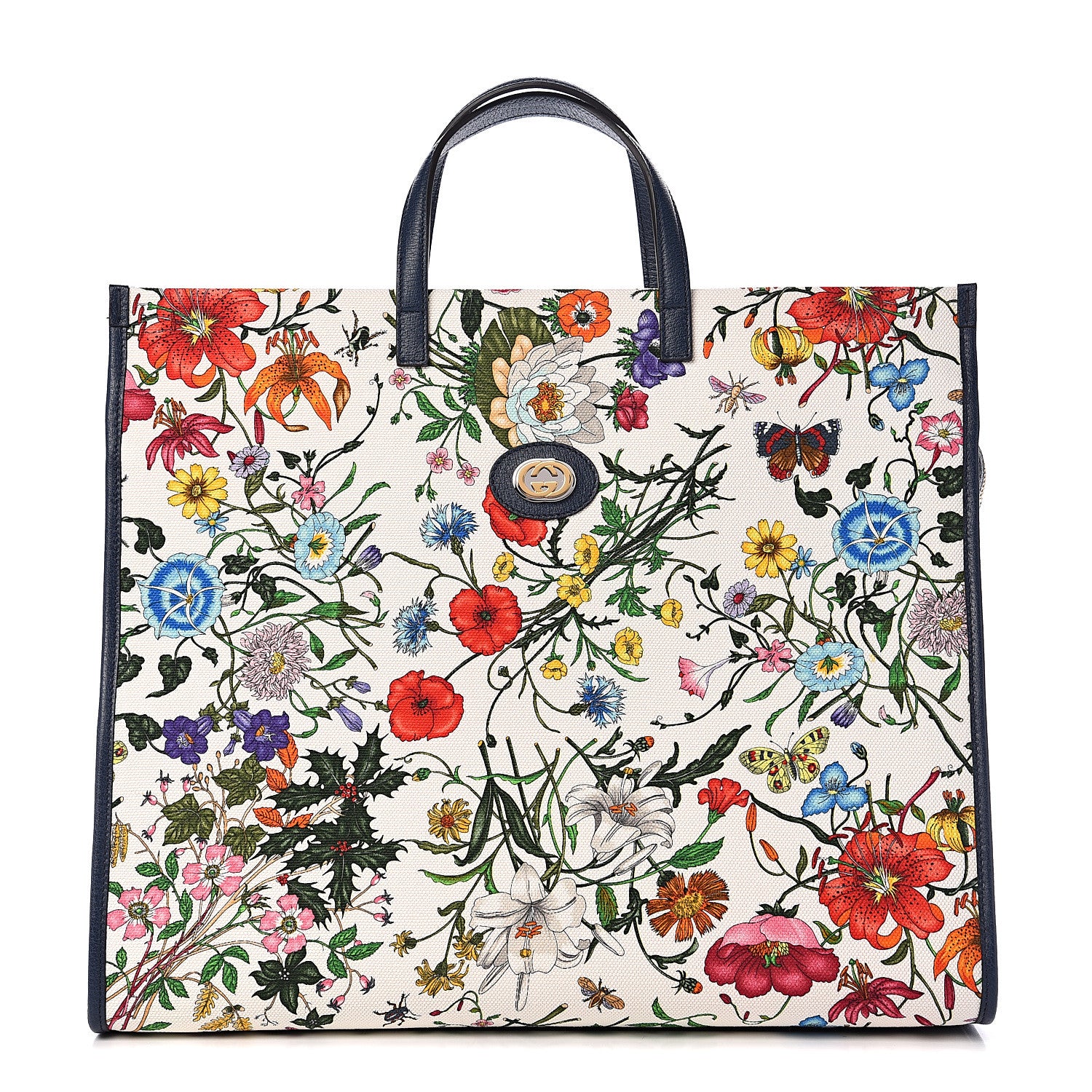 Gucci Canvas Large Flora Tote Navy Multicolor 1 of 10