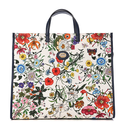 Gucci Canvas Large Flora Tote Navy Multicolor 1 of 10