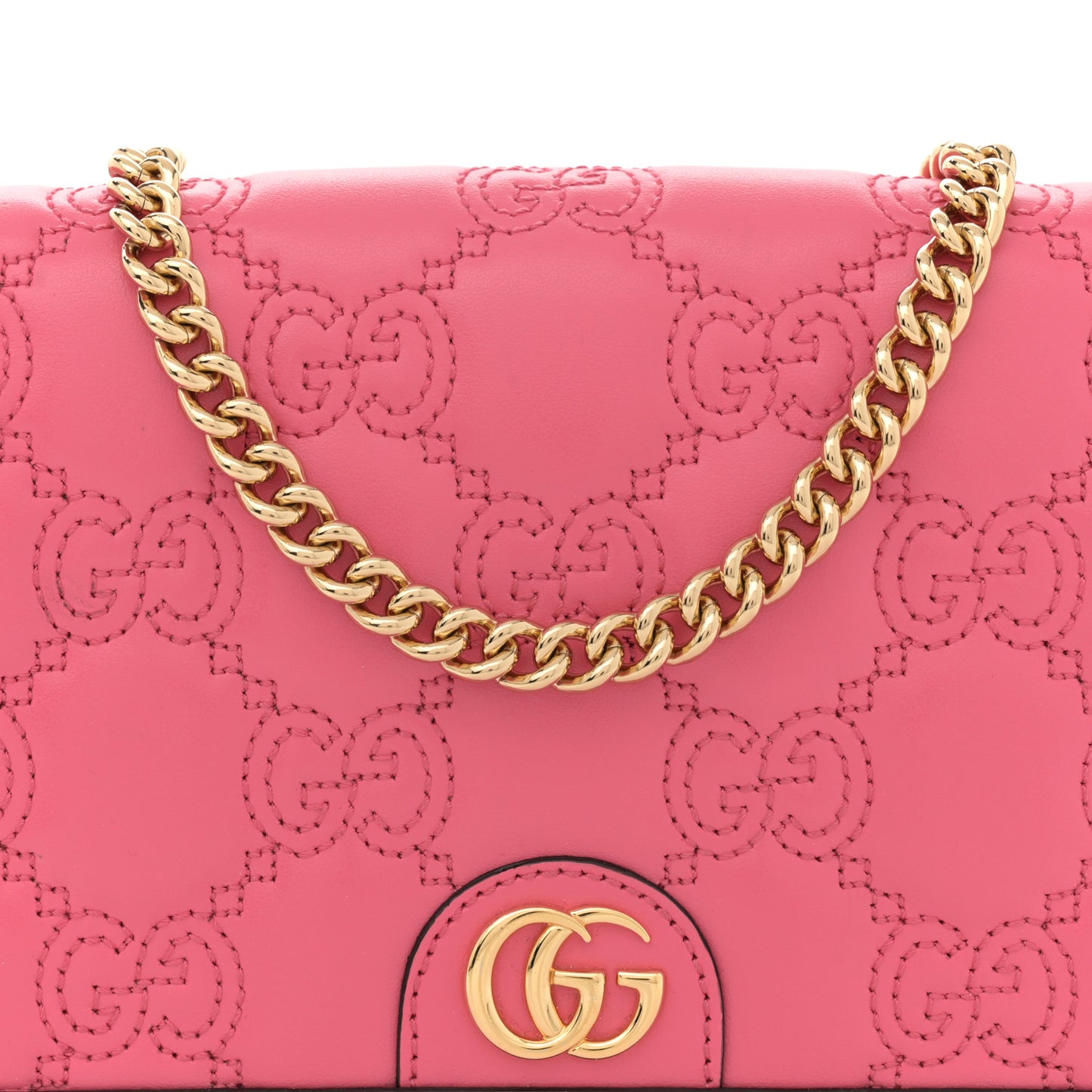 Calfskin GG Matelasse Chain Wallet Rhodamine Pink