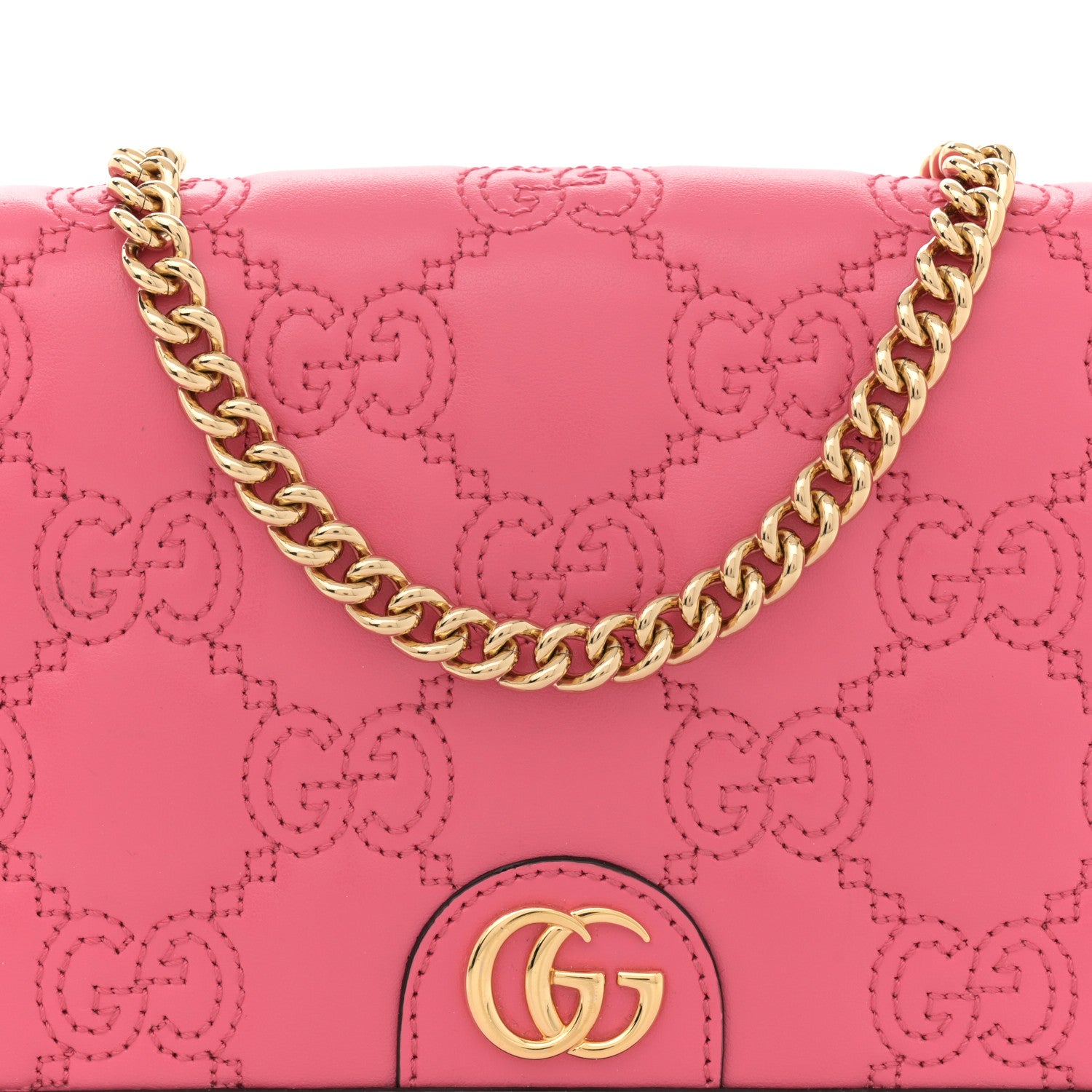 Gucci Calfskin GG Matelasse Chain Wallet Rhodamine Pink 7 of 12
