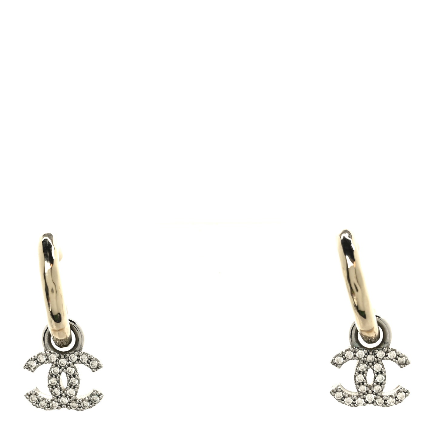 Metal Crystal Studded CC Hoop Drop Earrings Gold