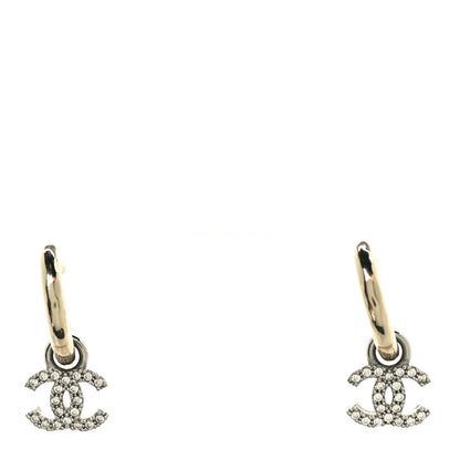 Chanel Metal Crystal Studded CC Hoop Drop Earrings Gold 1 of 5