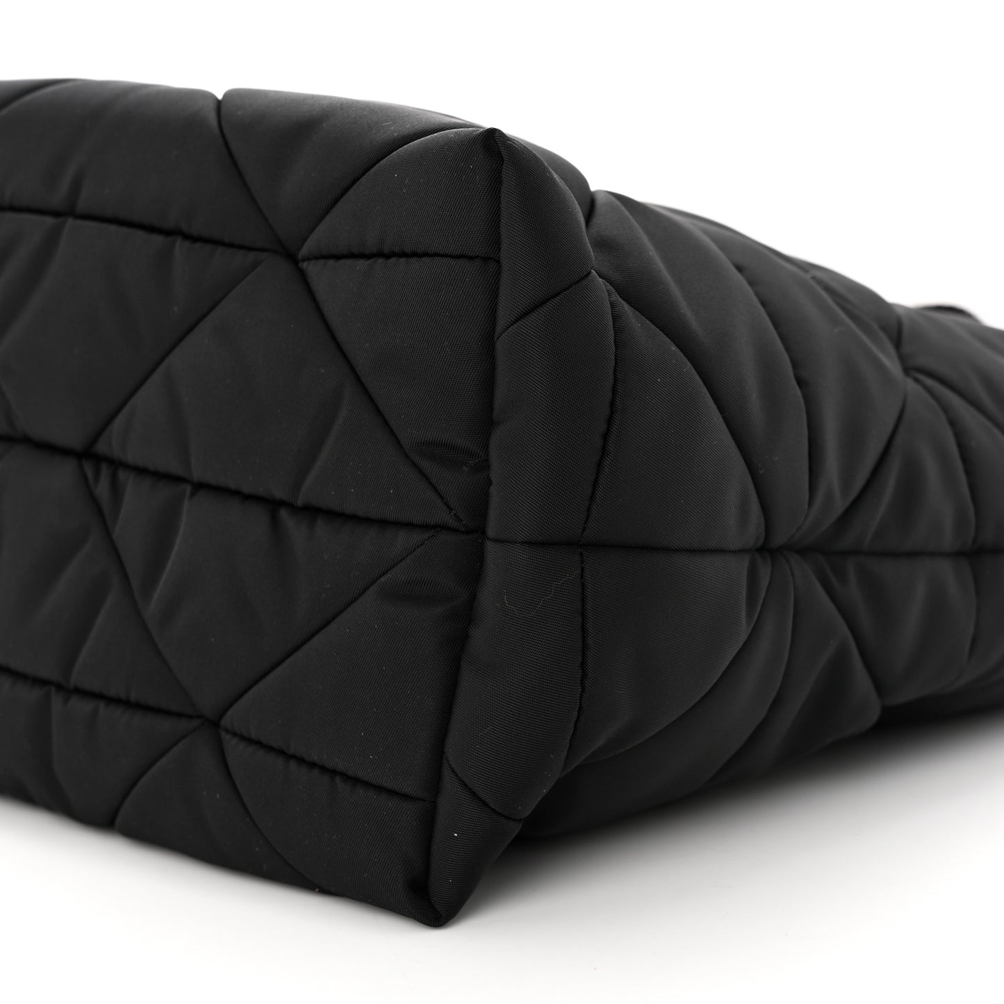 Re-Nylon Nappa Triangle Quilted Padded Double Handled Zip Pocket Tote Black