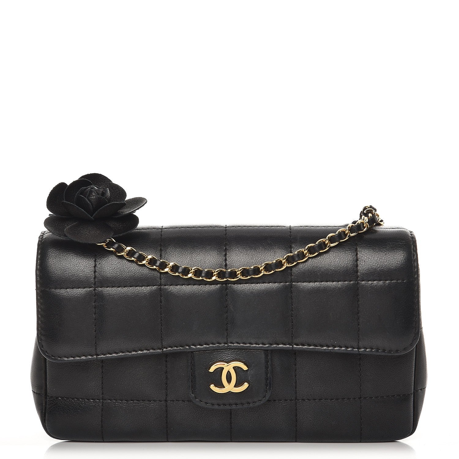 Chanel Lambskin Quilted Mini Chocolate Bar Camellia Flap Black 1 of 8