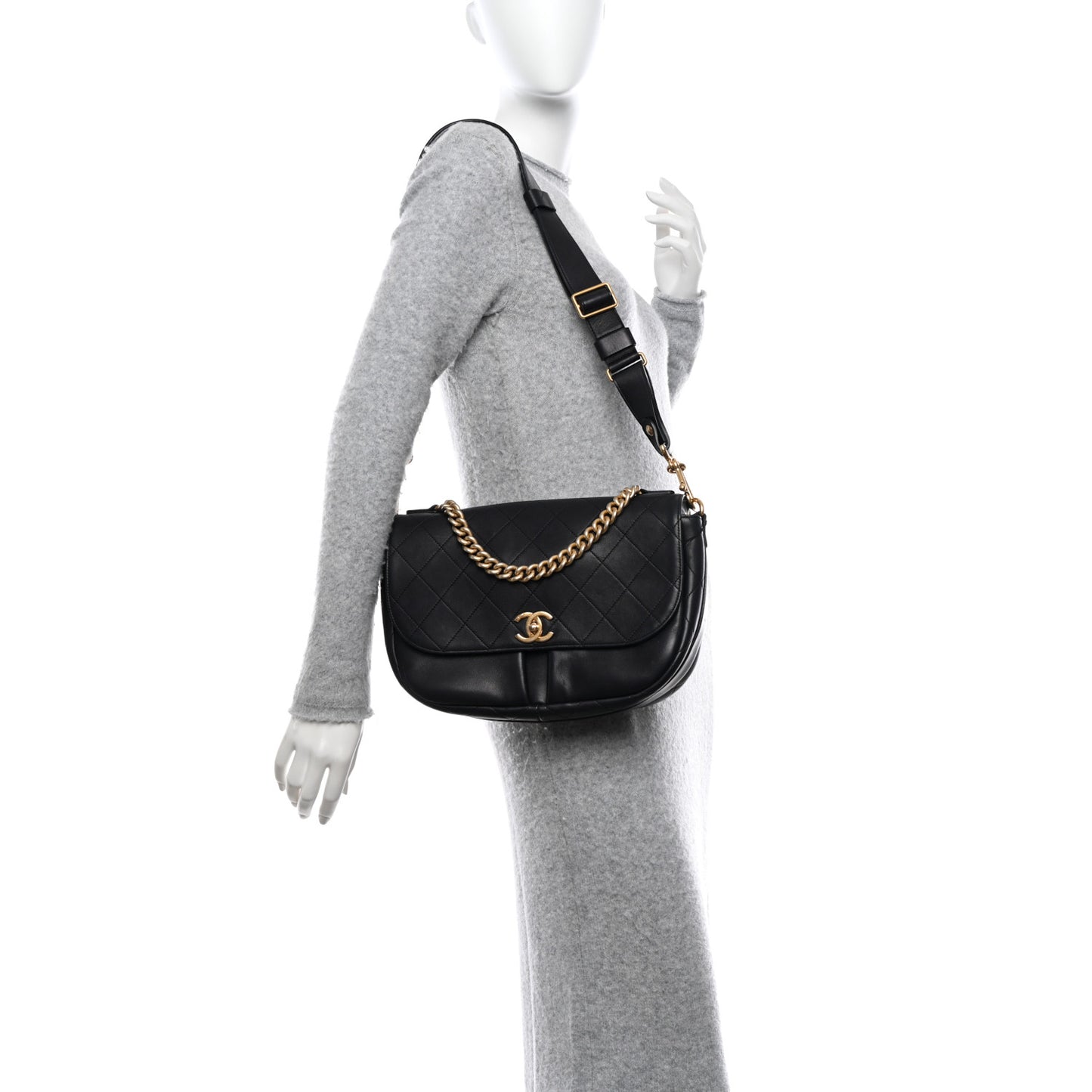 Calfskin Stitched Small Paris in Rome Messenger Black