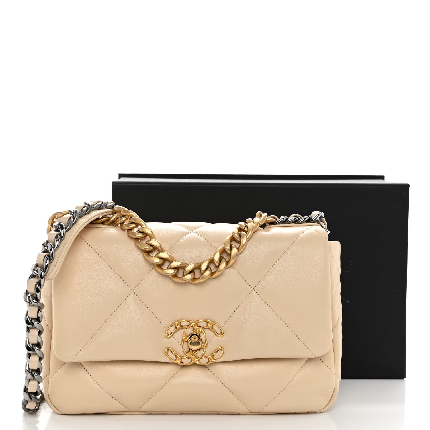 Chanel Goatskin Quilted Medium Chanel 19 Flap Beige 11 of 11