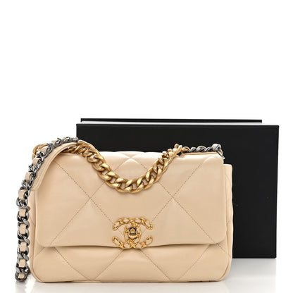 Chanel Goatskin Quilted Medium Chanel 19 Flap Beige 11 of 11