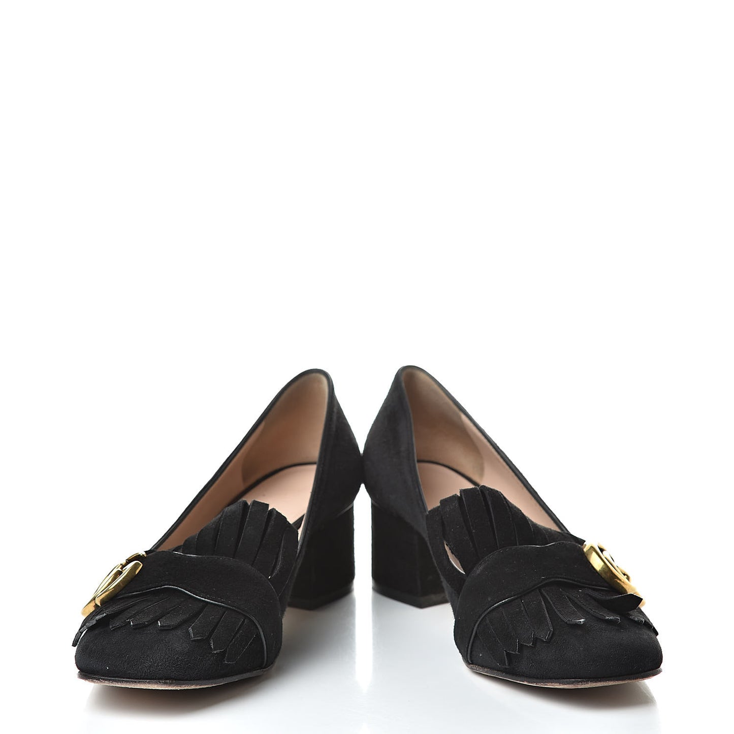 Kid Scamosciato GG Marmont Fringe 50mm Loafer Pumps 35.5 Black