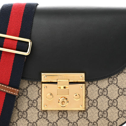 Gucci GG Supreme Monogram Web Medium Padlock Messenger Shoulder Bag Black 8 of 11