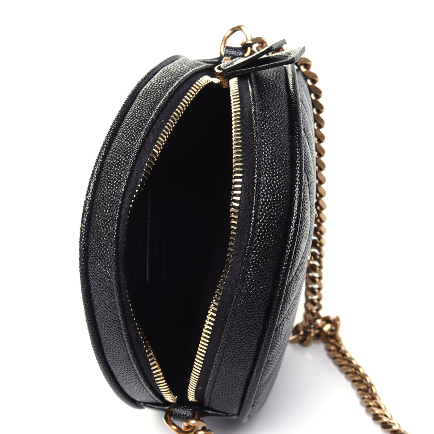Saint Laurent Grain De Poudre Matelasse Chevron Quilted Round Vinyle Camera Bag Black 3 of 4