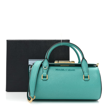 Prada Saffiano Mini Sybille Barrel Bag Blue 9 of 9
