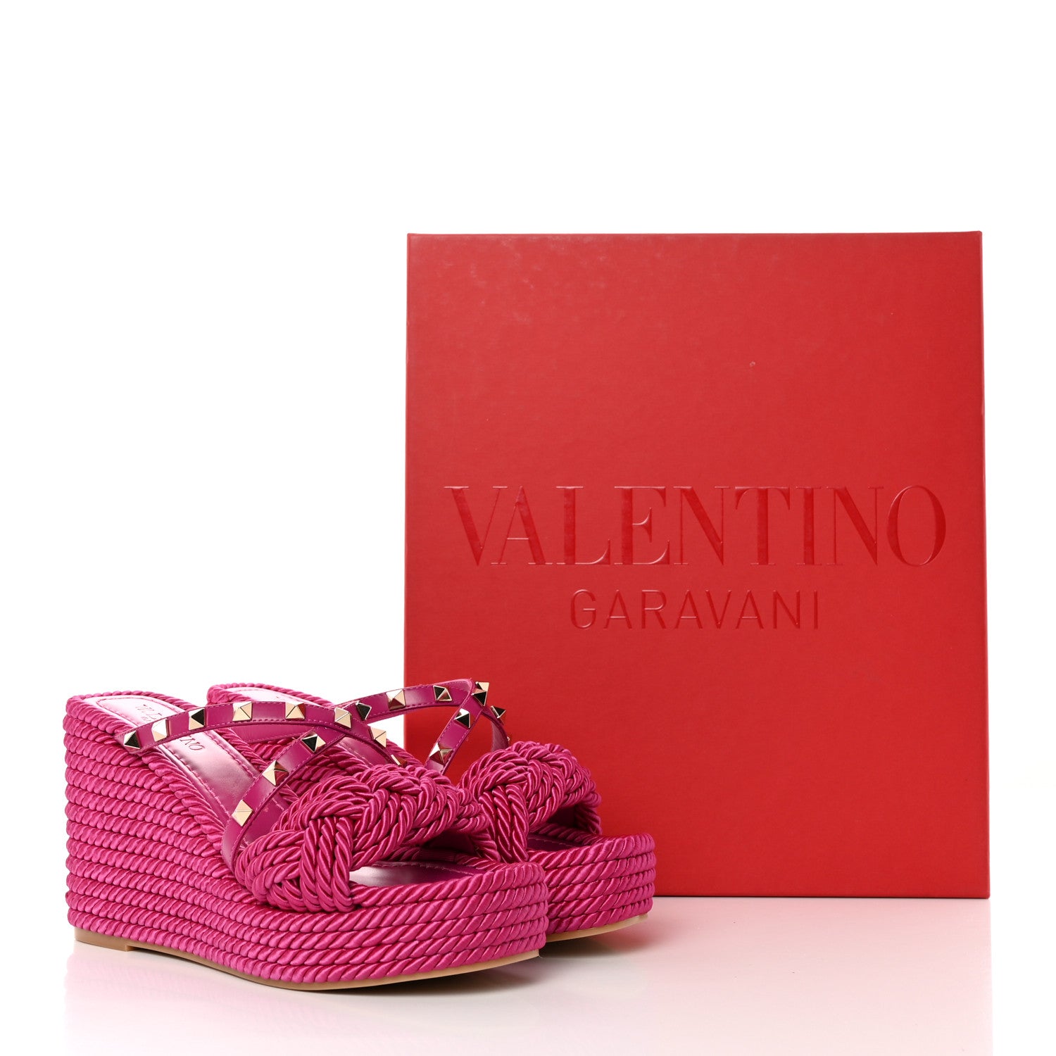 Valentino Garavani Calfskin Silk Rockstud Torchon Espadrille Wedge 25/95mm Slide Sandals 37 Rose Violet 16 of 16