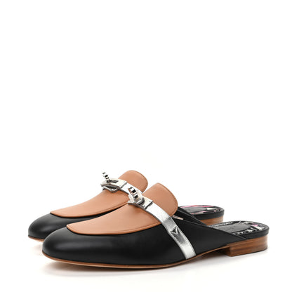 Hermes Calfskin Nappa Oz Mules 37 Naturel Black Multicolore 3 of 9