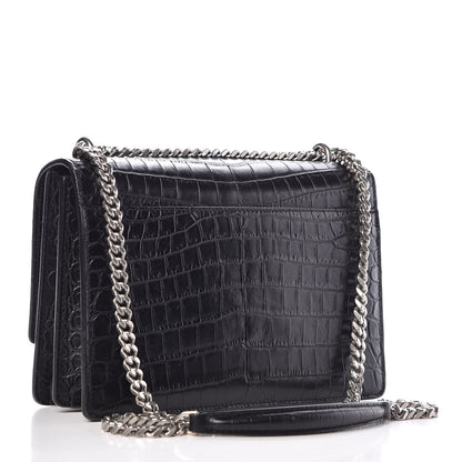 Saint Laurent Calfskin Crocodile Embossed Medium Monogram Sunset Black 3 of 9