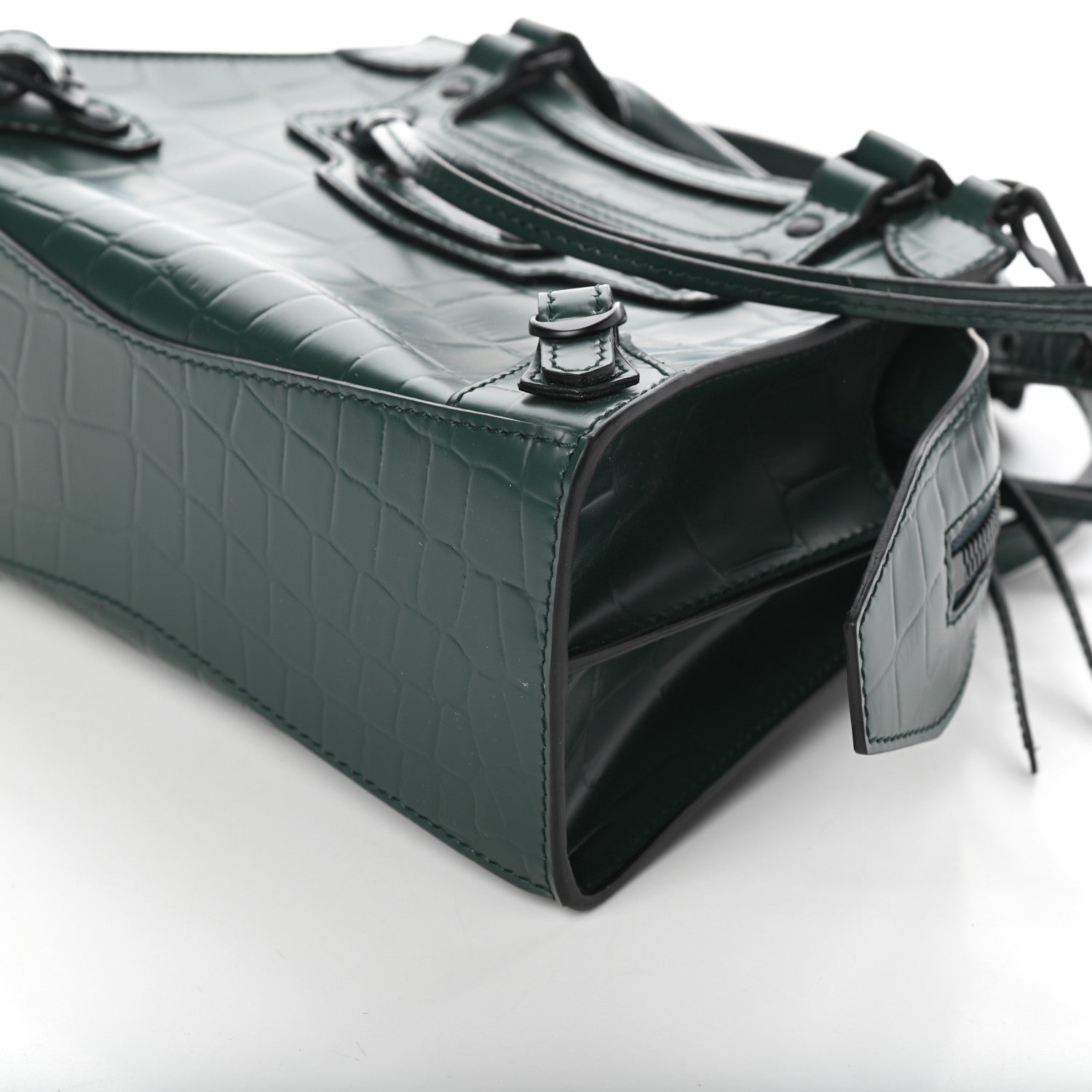 Balenciaga Semi Shiny Calfskin Crocodile Embossed Neo Classic Black Hardware Mini City Forest Green 8 of 9