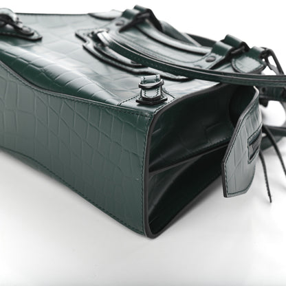 Balenciaga Semi Shiny Calfskin Crocodile Embossed Neo Classic Black Hardware Mini City Forest Green 8 of 9