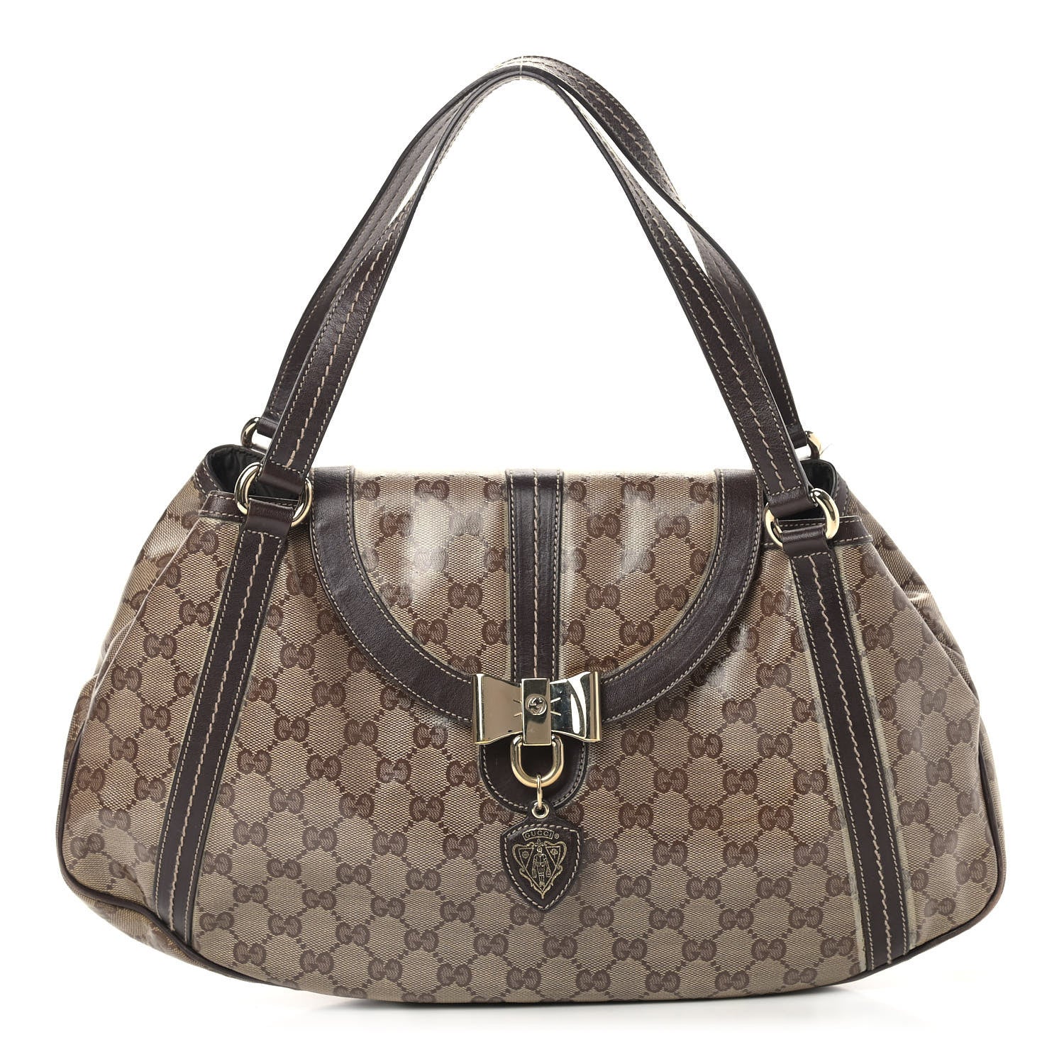 Gucci Crystal Monogram Duchessa Flap Shoulder Bag Dark Brown 1 of 14
