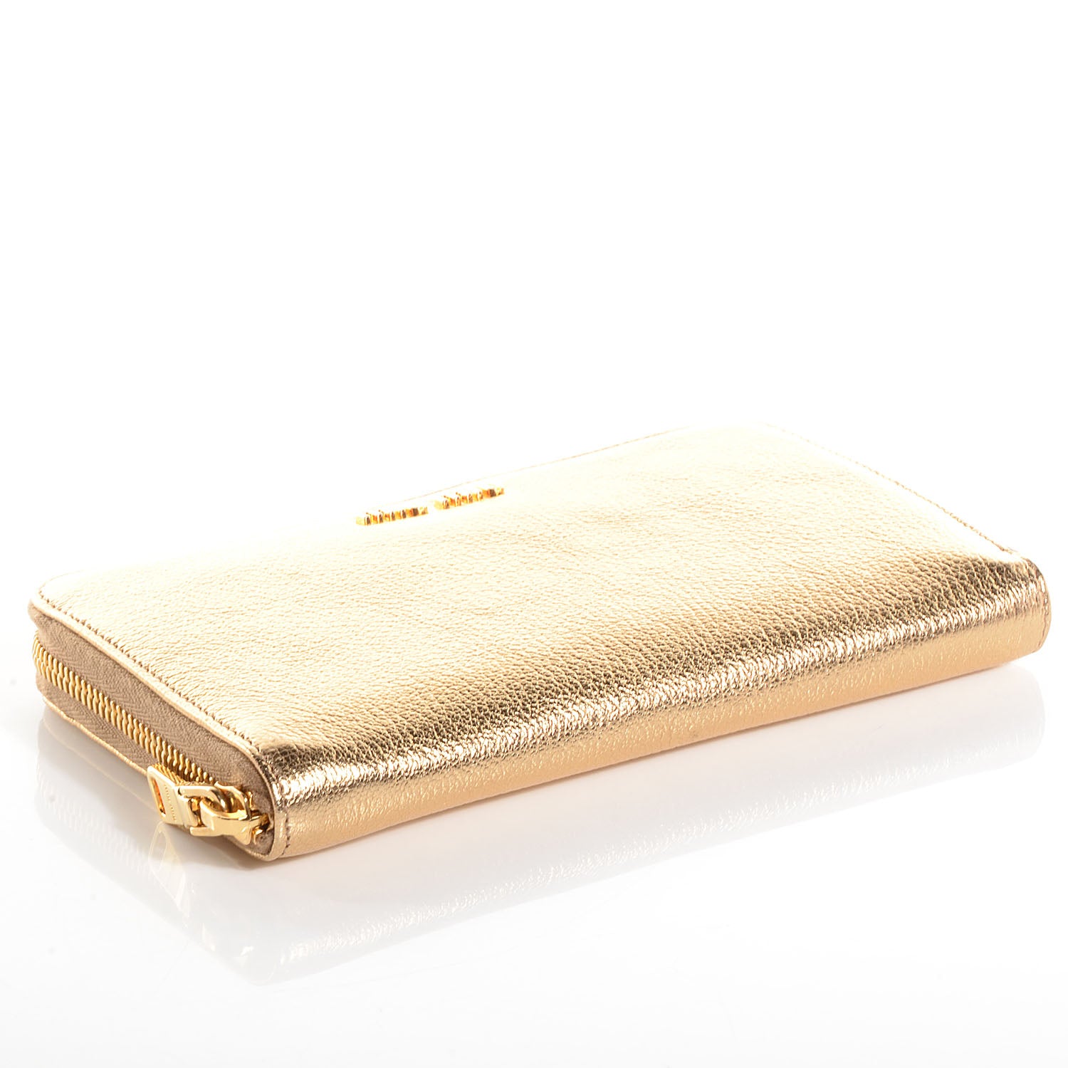 Miu Miu Goatskin Madras Zip Around Wallet Platinum 4 of 11