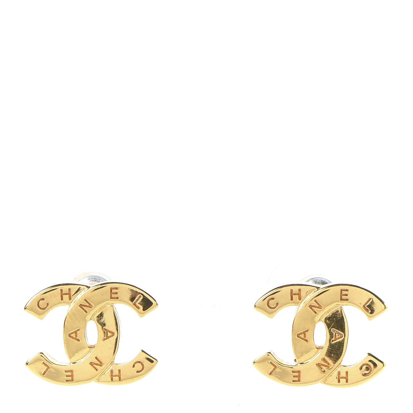 Metal CC Paris Button Stud Earrings Gold