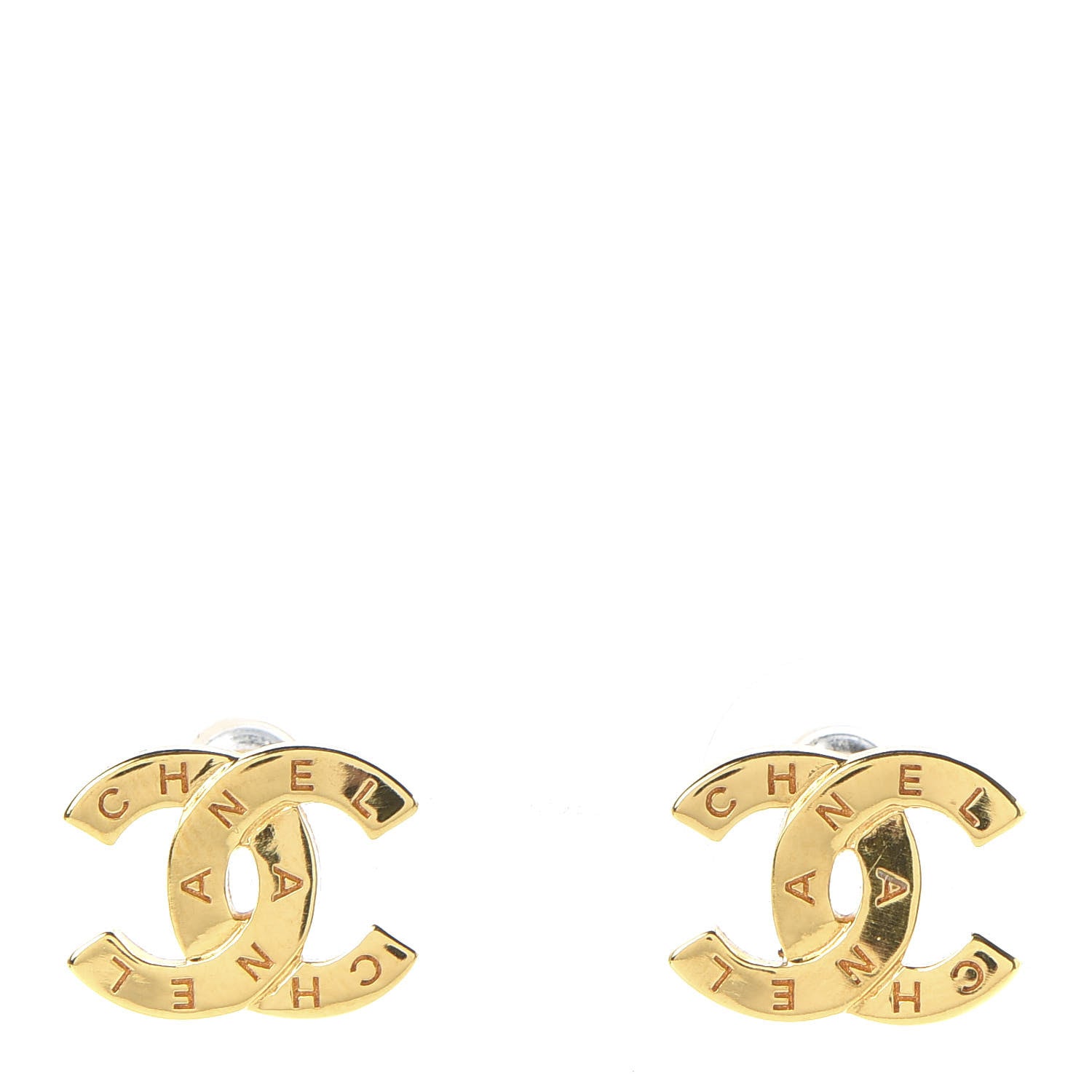 Chanel Metal CC Paris Button Stud Earrings Gold 1 of 5