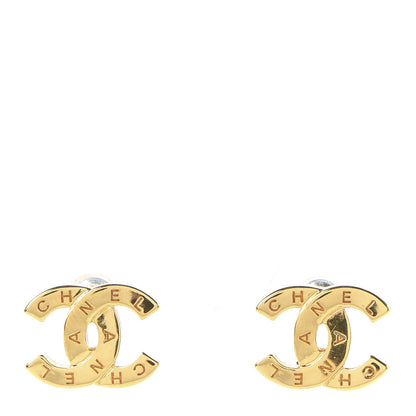 Chanel Metal CC Paris Button Stud Earrings Gold 1 of 5