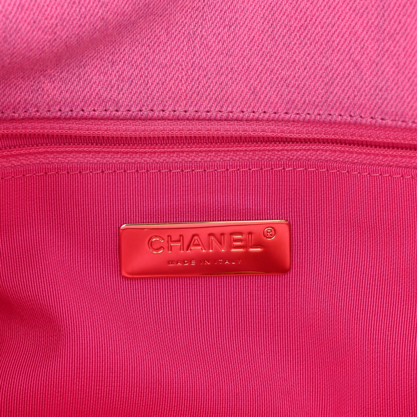 Denim Quilted Medium Chanel 19 Flap Neon Pink