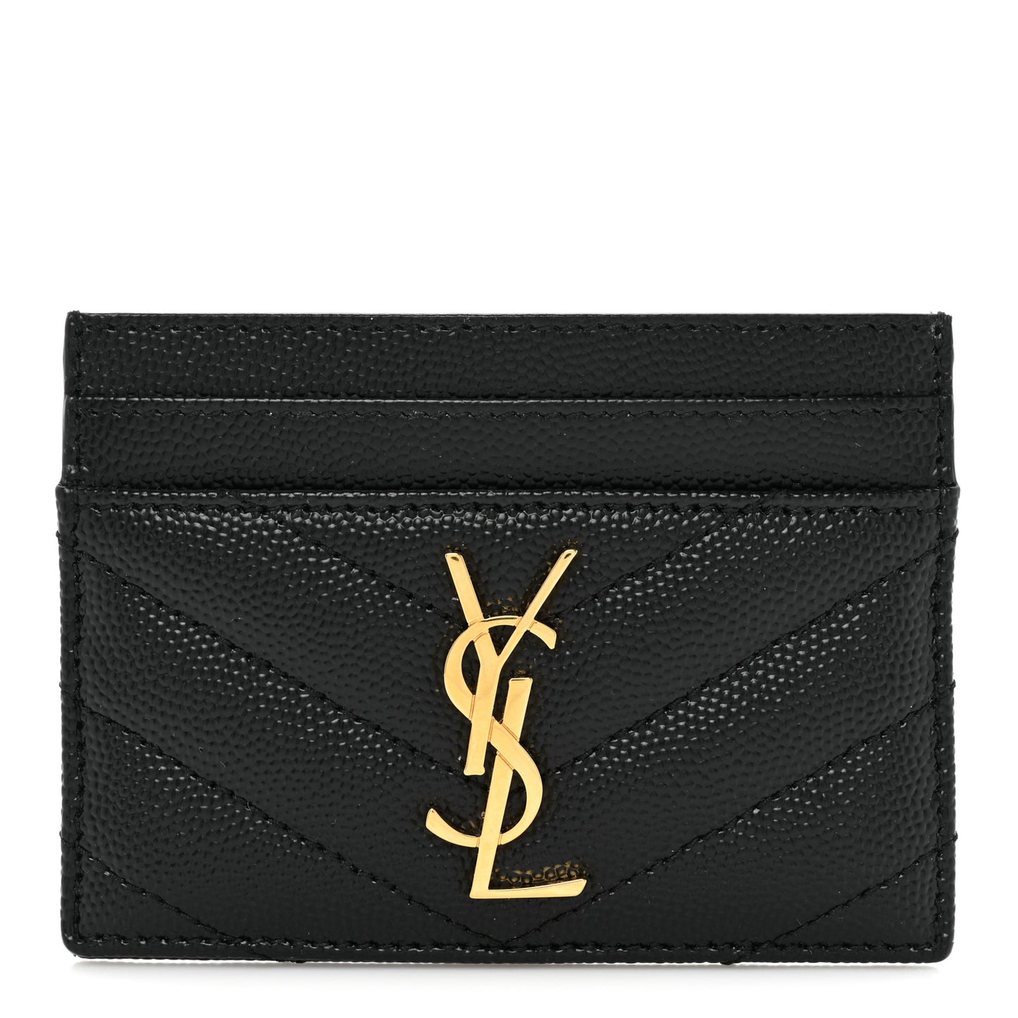 Grain De Poudre Matelasse Chevron Monogram Credit Card Case Black