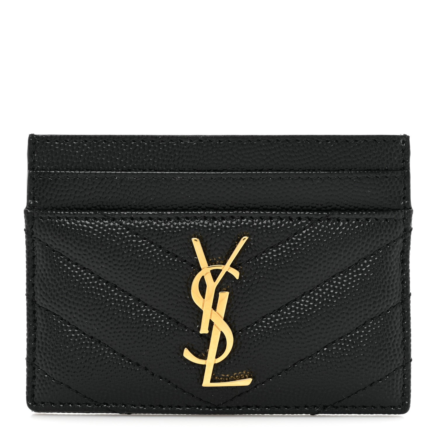 Saint Laurent Grain De Poudre Matelasse Chevron Monogram Credit Card Case Black 1 of 9