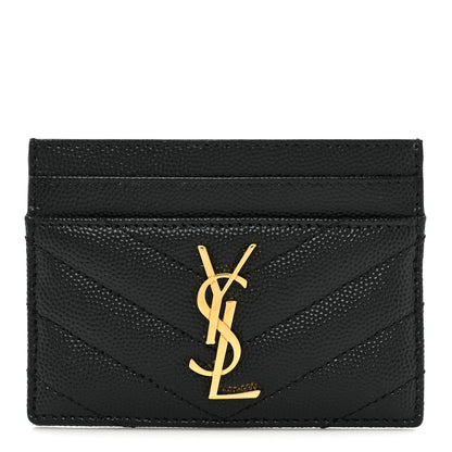 Saint Laurent Grain De Poudre Matelasse Chevron Monogram Credit Card Case Black 1 of 9
