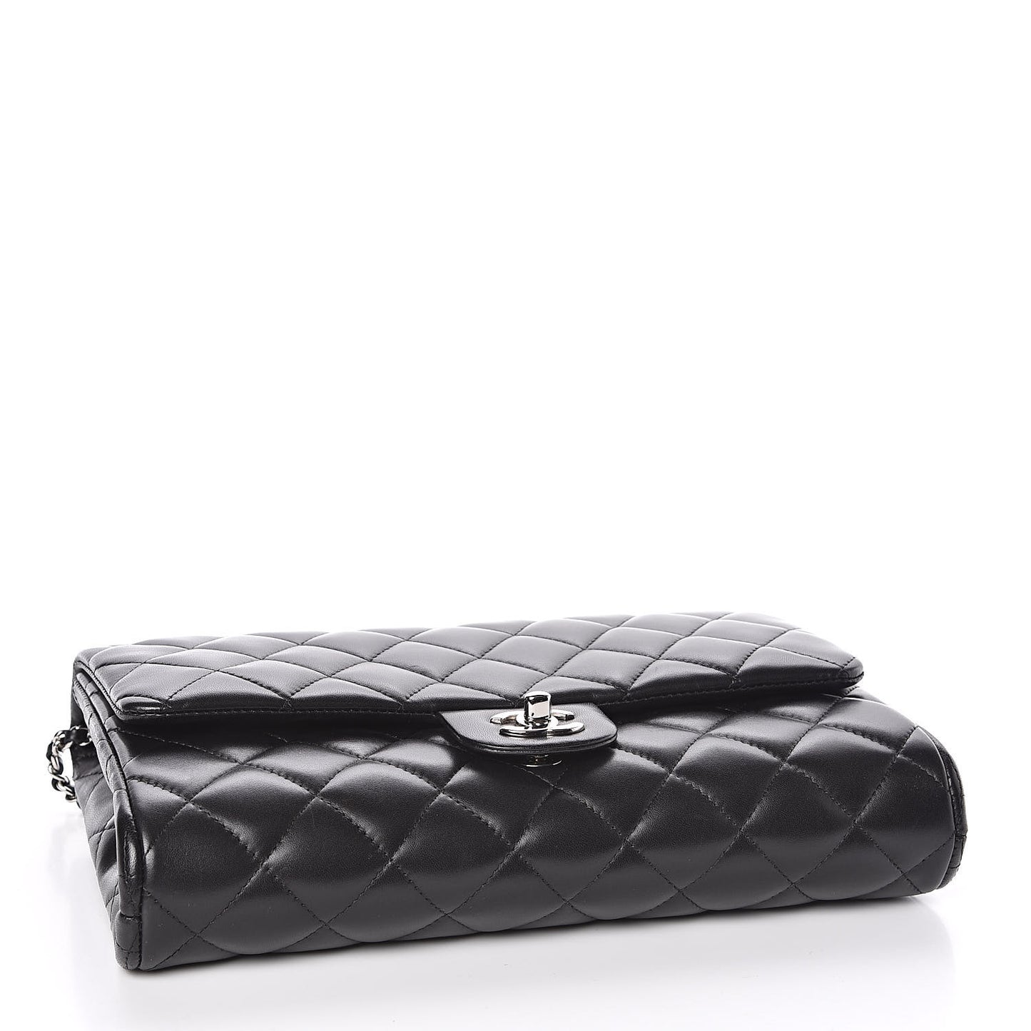 Lambskin Quilted Clutch With Chain Flap Black