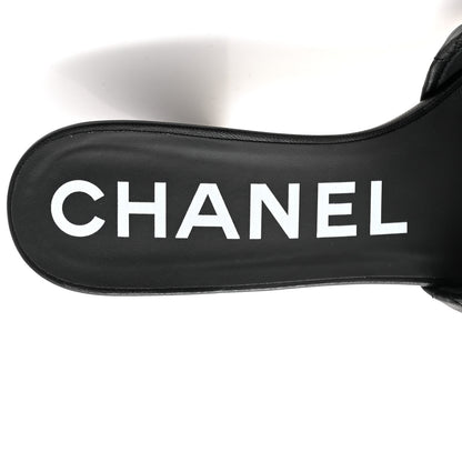 Chanel Lambskin Quilted Textured CC Mules 37.5 Black 8 of 10