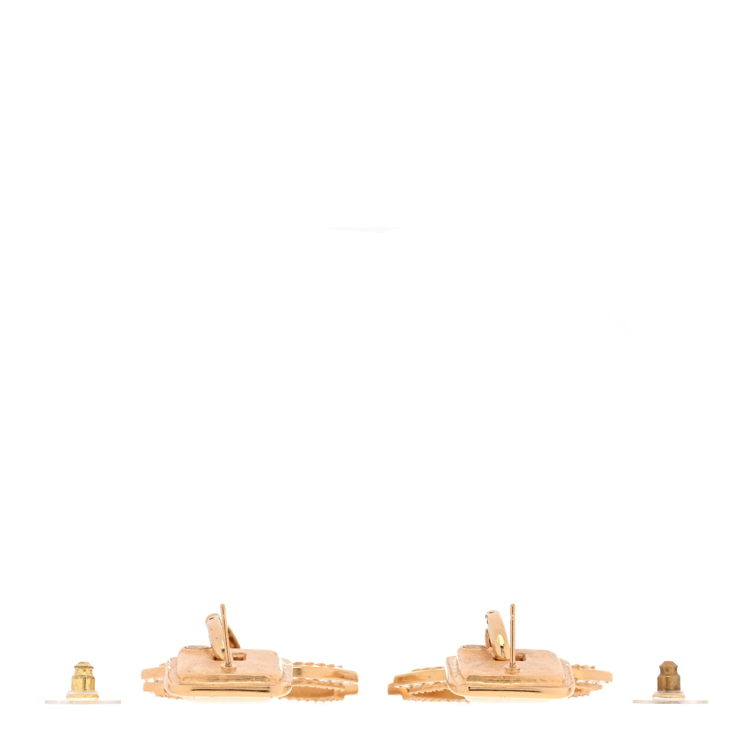 Chanel Crystal Pearl CC Square Drop Earrings Gold Pearly White 3 of 5