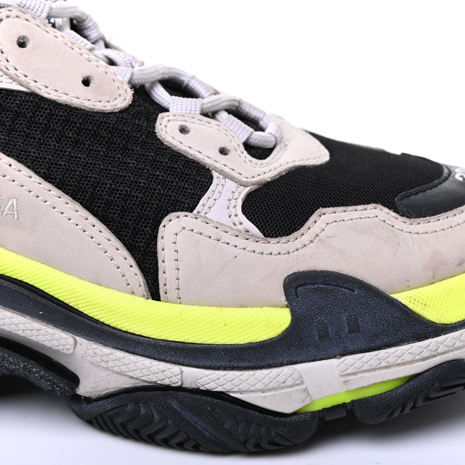 Balenciaga Fabric Mesh Womens Triple S Sneakers 39 Grey Black Jaune Fluo 16 of 17