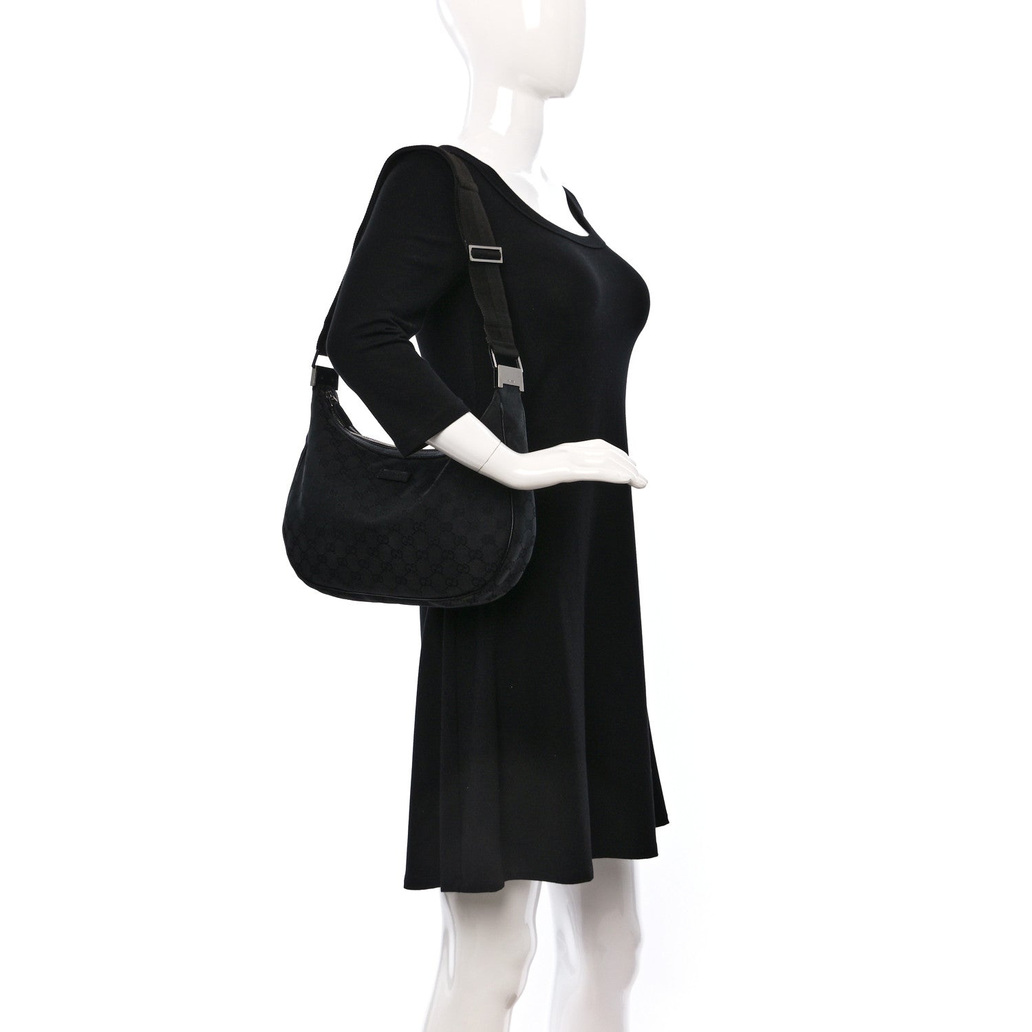 Gucci Monogram Medium Half Moon Hobo Black 2 of 13