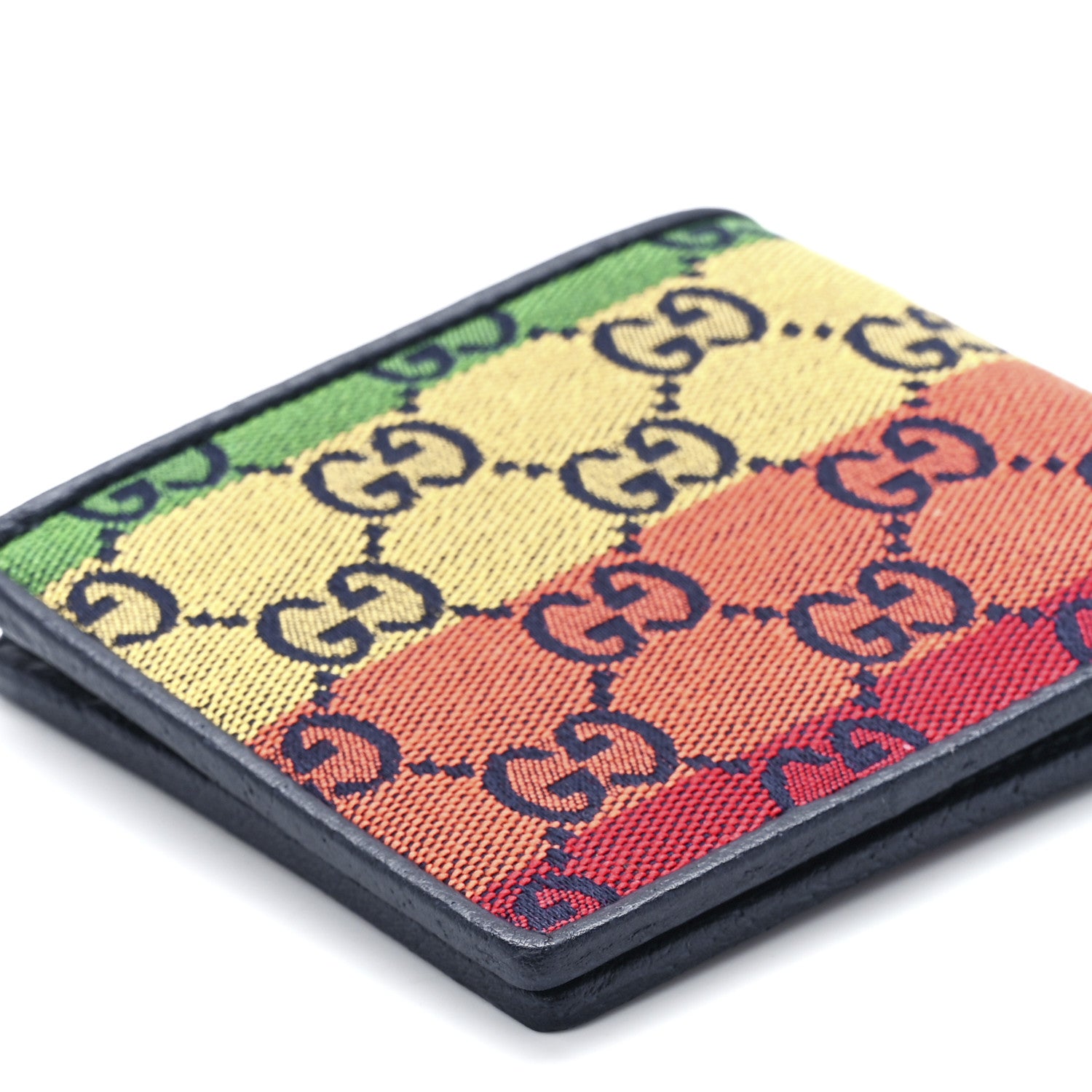 Gucci Monogram Multicolor Textured Calfskin Retro Interlocking G Bi-Fold Wallet Blue Rainbow 10 of 12