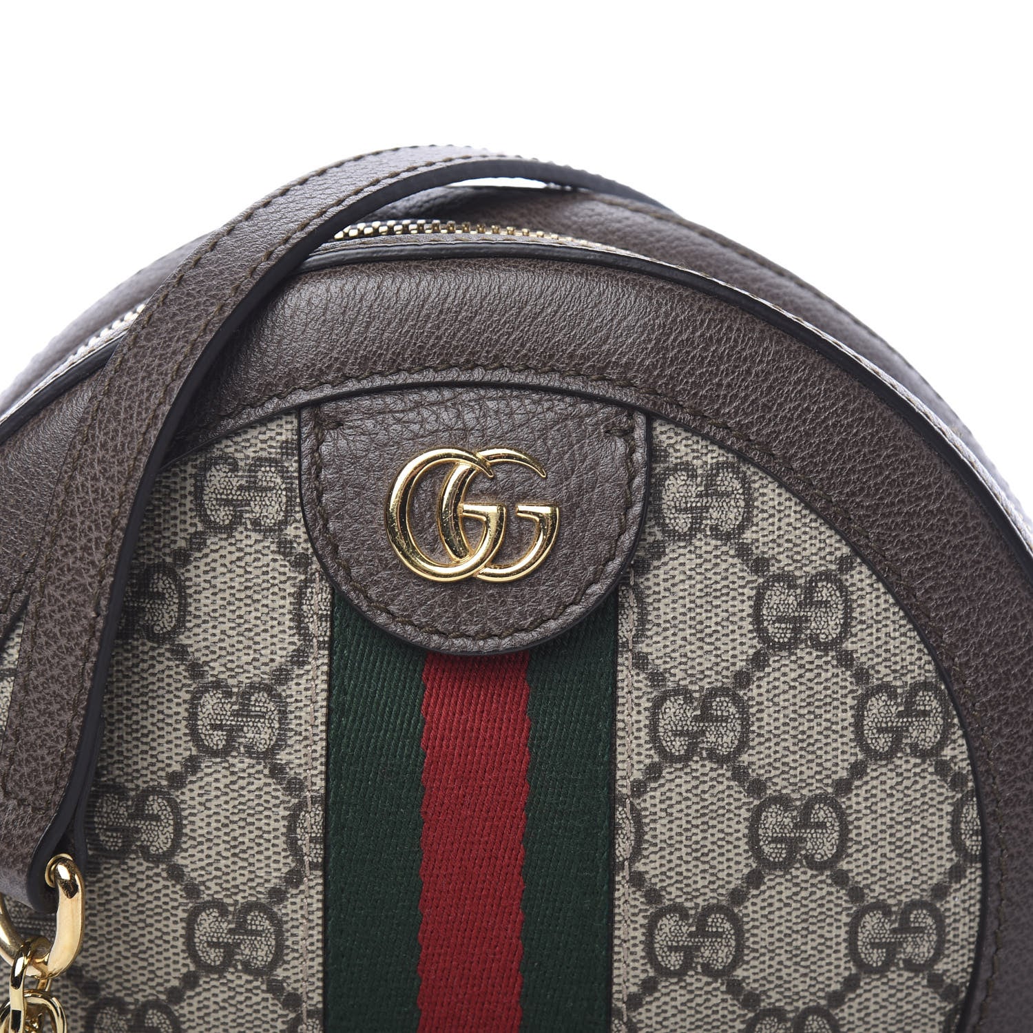 Gucci GG Supreme Monogram Web Mini Ophidia Round Shoulder Bag Brown 9 of 10