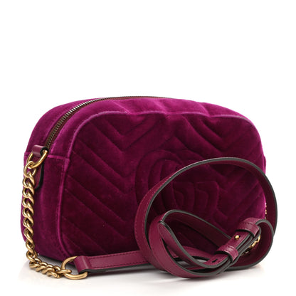 Gucci Velvet Matelasse Small GG Marmont Chain Shoulder Bag Fuchsia Violet Cyclamen 3 of 8