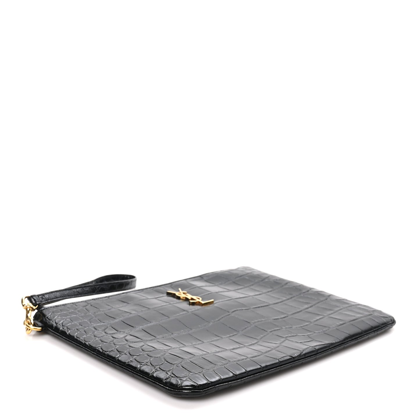 Calfskin Crocodile Embossed Tablet Pouch Black