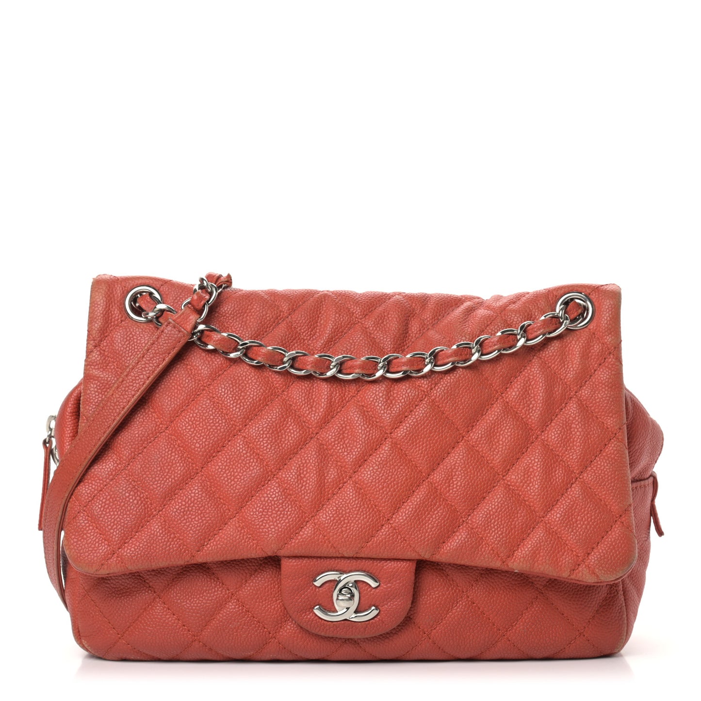 Caviar Quilted Medium Casual Journey Flap Red