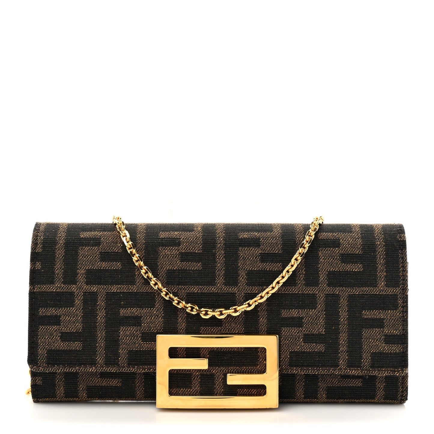 Fabric Jacquard FF 1974 Continental Wallet On Chain Tobacco Moro