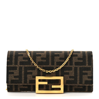 Fendi Fabric Jacquard FF 1974 Continental Wallet On Chain Tobacco Moro 1 of 13