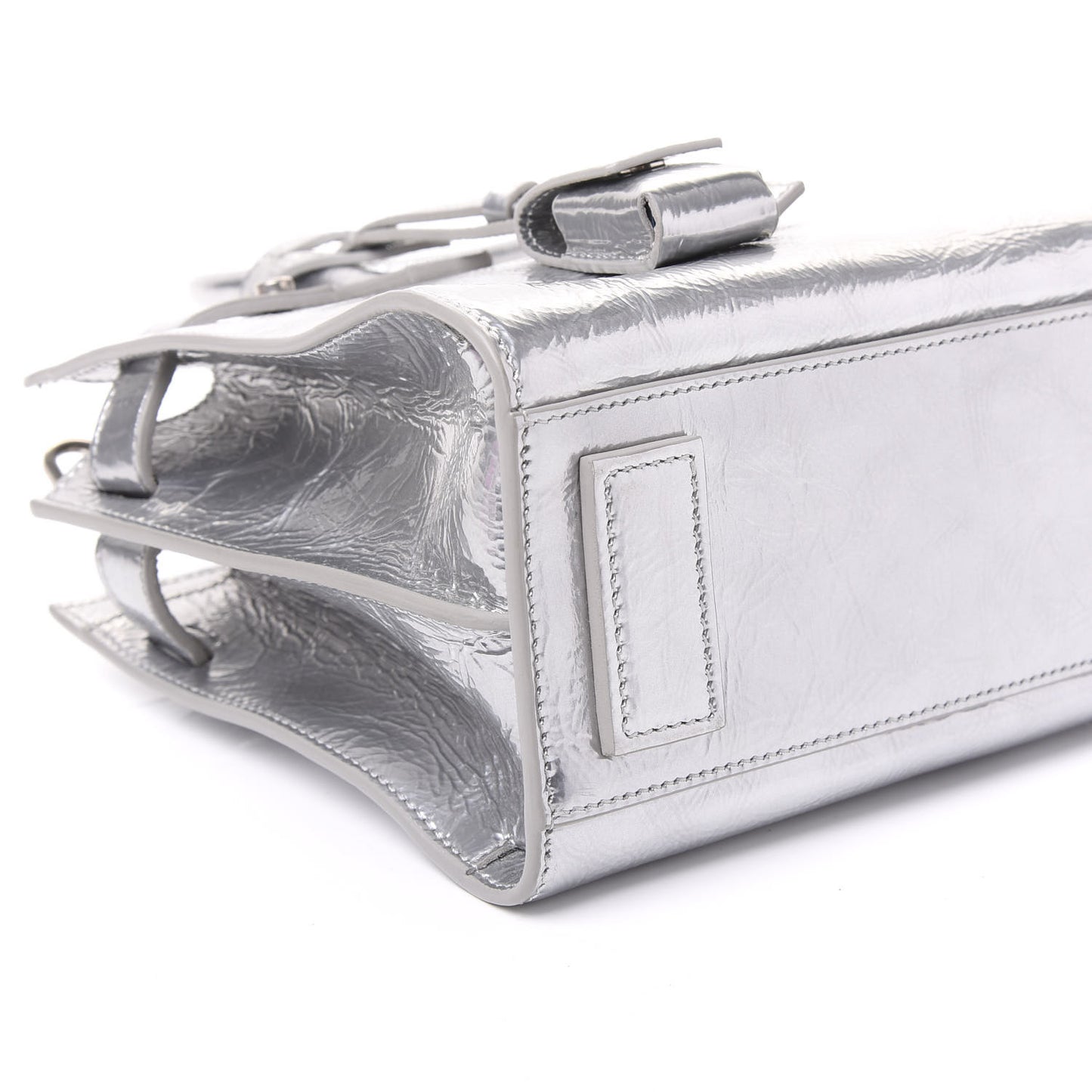 Metallic Crinkled Calfskin Nano Supple Sac De Jour Silver
