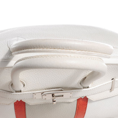 Hermes Taurillon Clemence Lizard Club Birkin 35 Blanc Gris Perle Sanguine 8 of 23